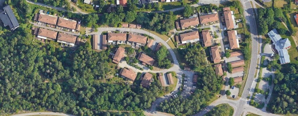 Flygbild över Brf Sörgården
